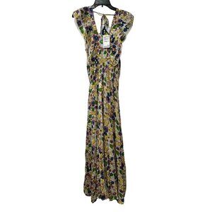 New BAROK Size S Paris Maxi Dress Beaded Prairie Boho Tassels Floral Anthro